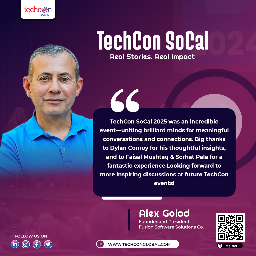 🌟 Real Conversations. Real Impact.   

Alex Golod reflects on TechCon SoCal 2025 with big thanks to Dylan Conroy, Faisal Mushtaq &amp; Serhat Pala.    

More innovation, more voices, more to come.    

#TechConSoCal #FutureDriven #LeadershipInTech