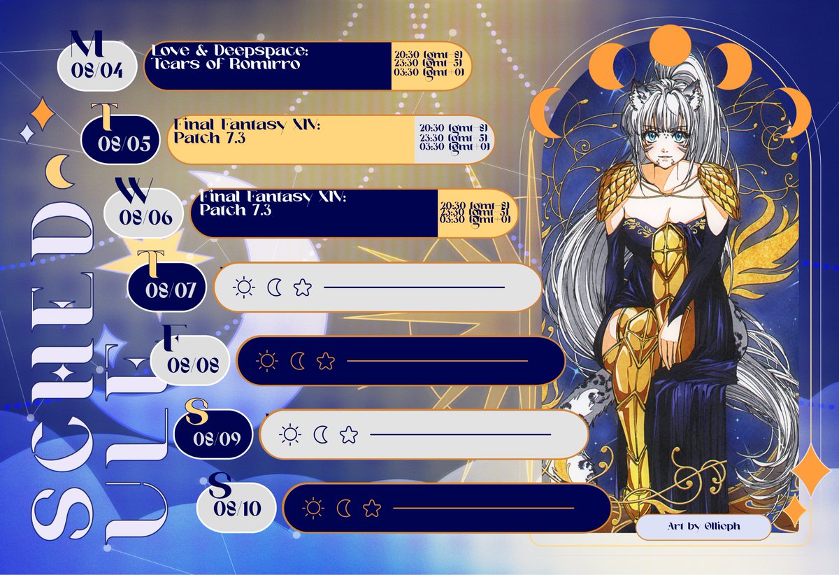✨Schedule 08/04-08/10✨

Twitch:  twitch.tv/reizna
YT  youtube.com/c/Reizna
Artist: x.com/Ollieph_Ph