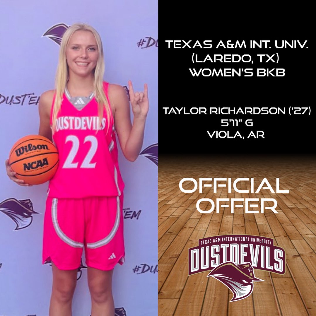 Rich Sharp (@richsharp95) on Twitter photo Congrats to 2027 G/F <a href="/Taylor_Rich24/">Taylor Richardson</a> (Viola, AR) on receiving an offer from Texas A&M International University in Laredo, TX to play college basketball π Someone is going to be getting a steal in T-Rich, who added to her frame and length by growing some over the summer! Congrats to 2027 G/F <a href="/Taylor_Rich24/">Taylor Richardson</a> (Viola, AR) on receiving an offer from Texas A&M International University in Laredo, TX to play college basketball π Someone is going to be getting a steal in T-Rich, who added to her frame and length by growing some over the summer!