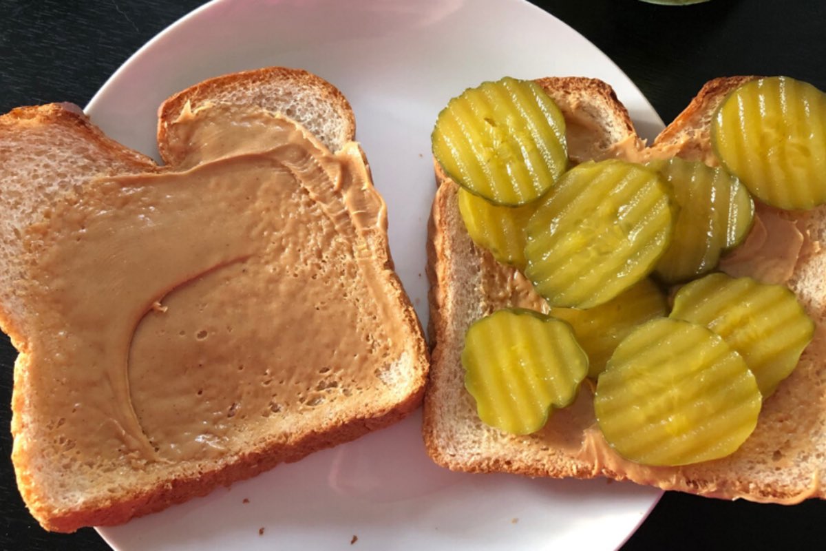 The kick community has challenged me to eat a peanut butter and pickle wrap tonight at sub goal… 🤢 

I don’t know what’s worst - this or the pineapple pizza. 🤮