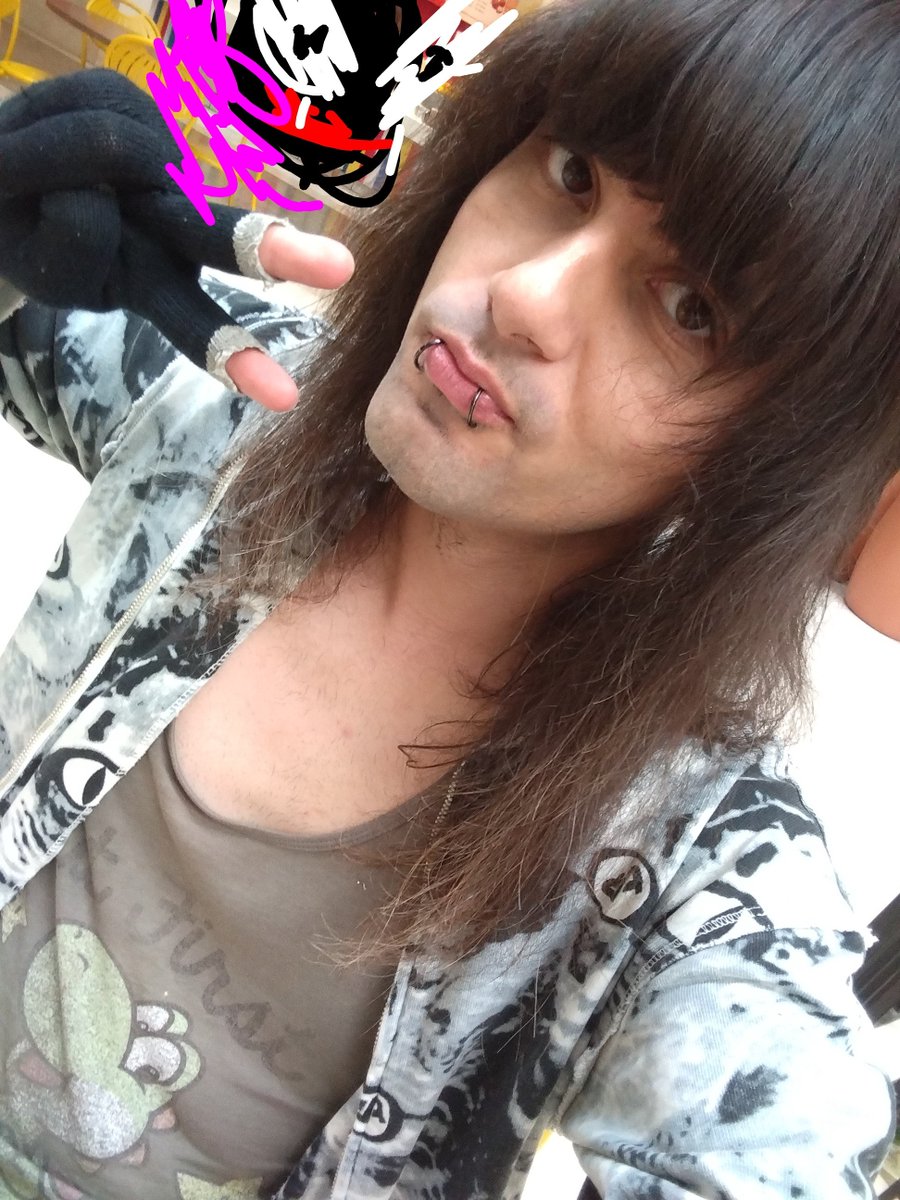 JakeGuitarist's tweet photo. I liked the first pic a lot but there was ppl in the background so I respected their privacy & still wanted to post it so I drew a horrible pic pf Gastly over them with my finger! xD Also Yoshi Tank Top today!! "Yashi!!!"
#AdultEmo #EmoAdult #NintendoGamer #EmoGamer #GenderFluid https://t.co/OpU9JSqpvR