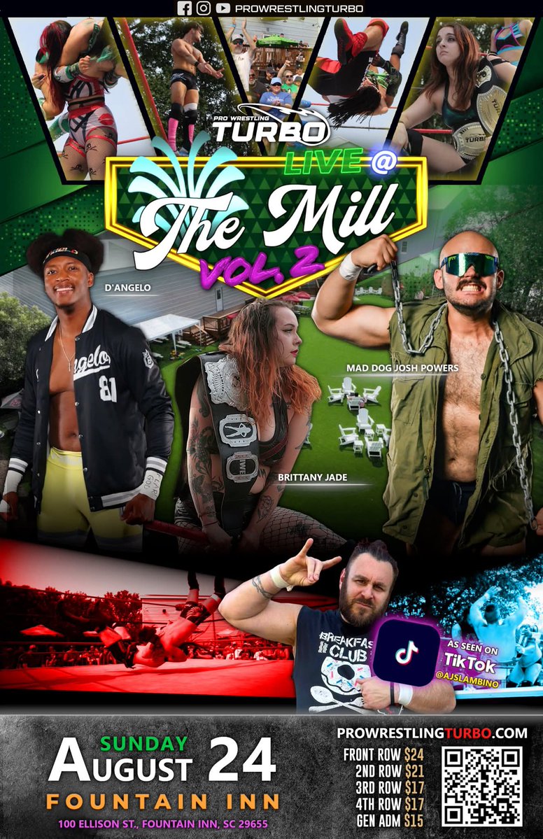 IWE Pro (@iwepro) on Twitter photo EPIC MATCH!!!!!
CAN'T MISS EVENT!!!!!
IWE Women's Championship
BRITTANY JADE (C) VS
AMANDA KISS
AND SO MUCH MORE!!!
PRO WRESTLING TURBO
Sunday
August 24th
Bell Time 4 PM
The Mill
Fountain Inn, SC
<a href="/sadhooligan/">brittany jade</a>
<a href="/theamandakiss/">Amanda Kiss</a>
<a href="/WrestlingTurbo/">Pro Wrestling TURBO</a>
#WWE
#SummerSlam
#WWERaw EPIC MATCH!!!!!
CAN'T MISS EVENT!!!!!
IWE Women's Championship
BRITTANY JADE (C) VS
AMANDA KISS
AND SO MUCH MORE!!!
PRO WRESTLING TURBO
Sunday
August 24th
Bell Time 4 PM
The Mill
Fountain Inn, SC
<a href="/sadhooligan/">brittany jade</a>
<a href="/theamandakiss/">Amanda Kiss</a>
<a href="/WrestlingTurbo/">Pro Wrestling TURBO</a>
#WWE
#SummerSlam
#WWERaw