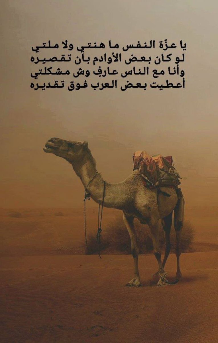 يا عزّة النفس ما هنتي ولا ملتي

لو كان بعض الأوادم بأن تقصيره 

وأنا مع الناس عارف وش مشكلتي 

أعطيت بعض العرب فوق تقديره

#مما_راق_لي 
#بسمة