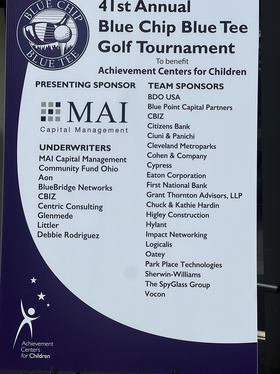 Great time at the 41st Annual Blue Chip Blue Tee Golf Tournament supporting the Achievement Centers for Children!  Thank you to all the sponsors and participants!