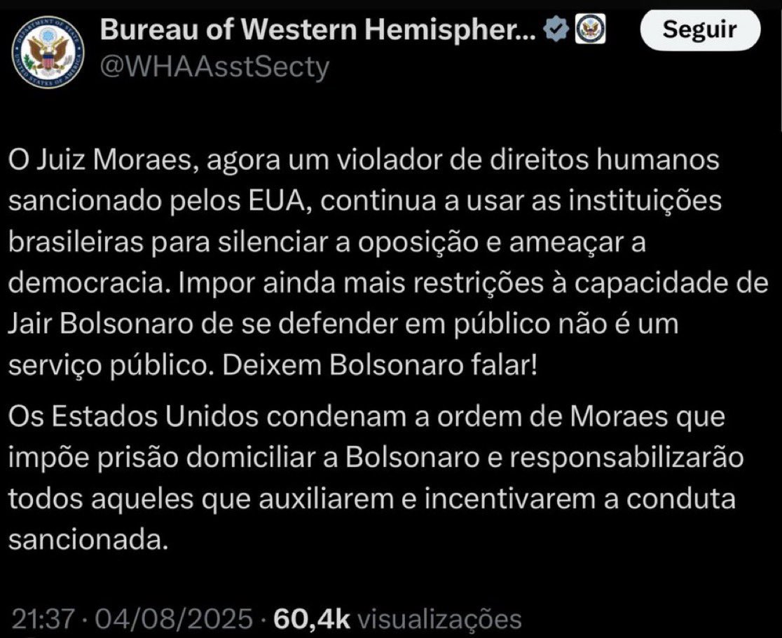 🚨 AGORA! 

Reação dos EUA a prisão ilegal de Bolsonaro!