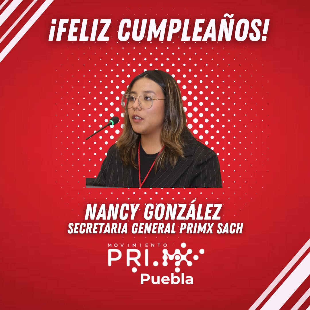 Movimiento PRI.mx Puebla (@primx_puebla) on Twitter photo 🚀| ¡Enviamos un fuerte abrazo cumpleañero a <a href="/NancyyaquelinG1/">Nancy Yaquelin</a> quien es la secretaria general del <a href="/PrimxSach/">Movimiento PRIMX SACH</a> !
Los mejores deseos hoy y siempre, con tu lealtad y trabajo arduo seguimos construyendo al brazo fuerte del PRI 👊🏽 🚀| ¡Enviamos un fuerte abrazo cumpleañero a <a href="/NancyyaquelinG1/">Nancy Yaquelin</a> quien es la secretaria general del <a href="/PrimxSach/">Movimiento PRIMX SACH</a> !
Los mejores deseos hoy y siempre, con tu lealtad y trabajo arduo seguimos construyendo al brazo fuerte del PRI 👊🏽