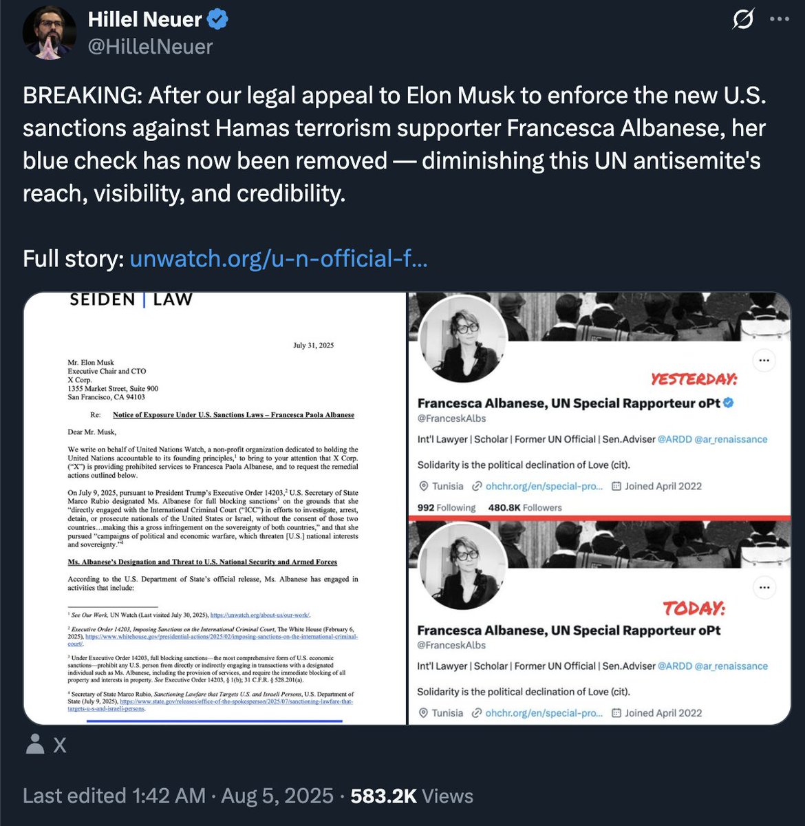 Everyone make sure you're following <a href="/FranceskAlbs/">Francesca Albanese, UN Special Rapporteur oPt</a>; the Israel lobby is doing everything it can to stop you from seeing her posts.