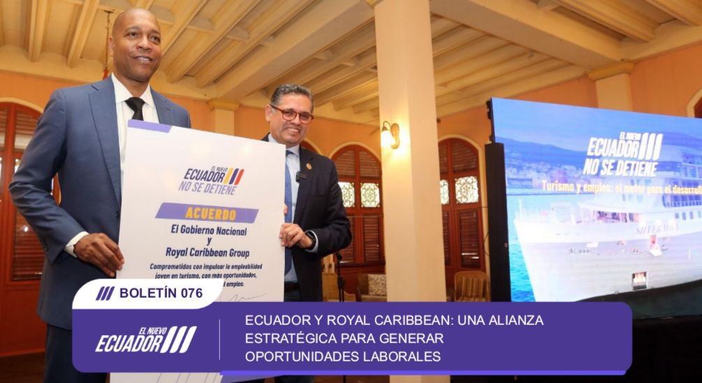 Comunicación Ecuador 🇪🇨 (@comunicacionec) on Twitter photo BOLETÍN | #ElNuevoEcuador 🇪🇨
El Gobierno del presidente <a href="/DanielNoboaOk/">Daniel Noboa Azin</a>, dio un nuevo y significativo paso hacia la creación de empleo y el desarrollo económico sostenible. Se suscribió un convenio con Royal Caribbean Group, uno de los conglomerados de cruceros más importantes BOLETÍN | #ElNuevoEcuador 🇪🇨
El Gobierno del presidente <a href="/DanielNoboaOk/">Daniel Noboa Azin</a>, dio un nuevo y significativo paso hacia la creación de empleo y el desarrollo económico sostenible. Se suscribió un convenio con Royal Caribbean Group, uno de los conglomerados de cruceros más importantes