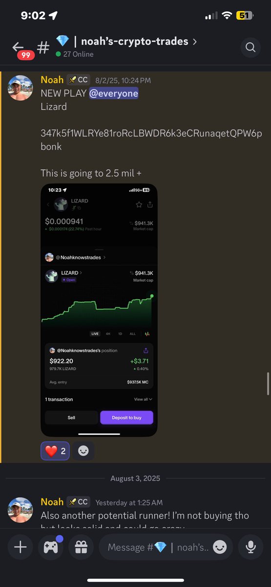 Noahknowstrades's tweet image. How I made $9,000 in less than 48 hours scrolling tiktok

- I was scrolling and saw Lizard 🦎 memes 
- I rushed to my fomo app and bought the coin 
- I called out $lizard under 1 mil mc ($937k mc!! 😳) in my discord 
-Me and my group printed 💸
-Oh BTW My discord is FREE 👀⬇️⬇️