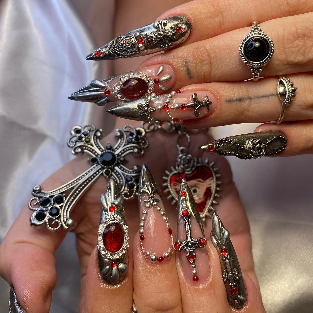 Chrome Hearts inspired nails by katinkarmok