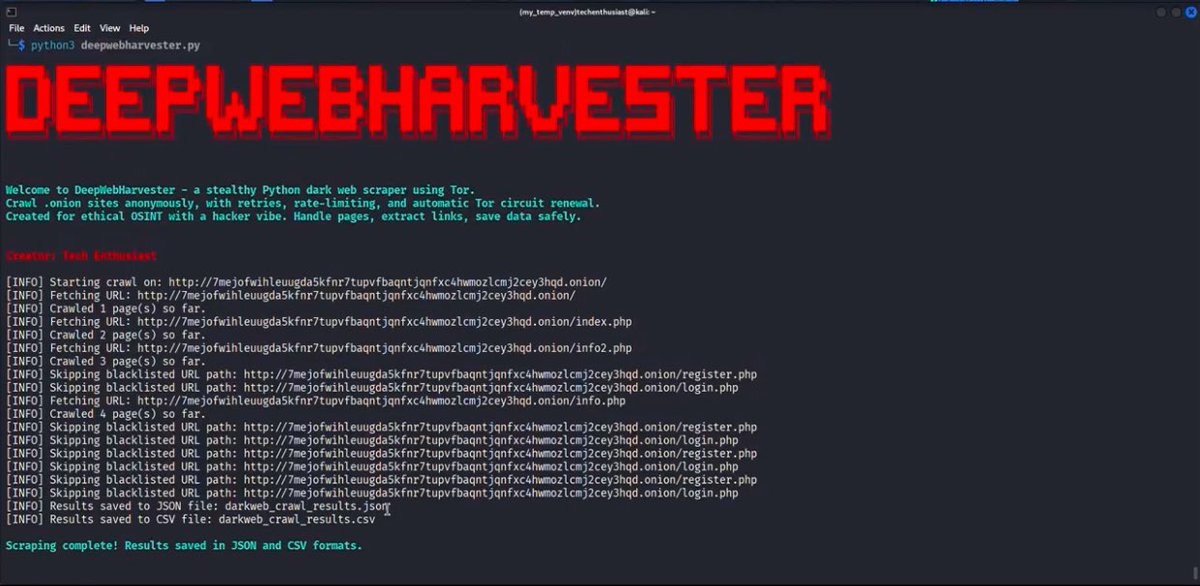 d4rk_Intel's tweet image. DarkWeb Scraper 

#OSINT #Cybersecurity #Python #Darkweb