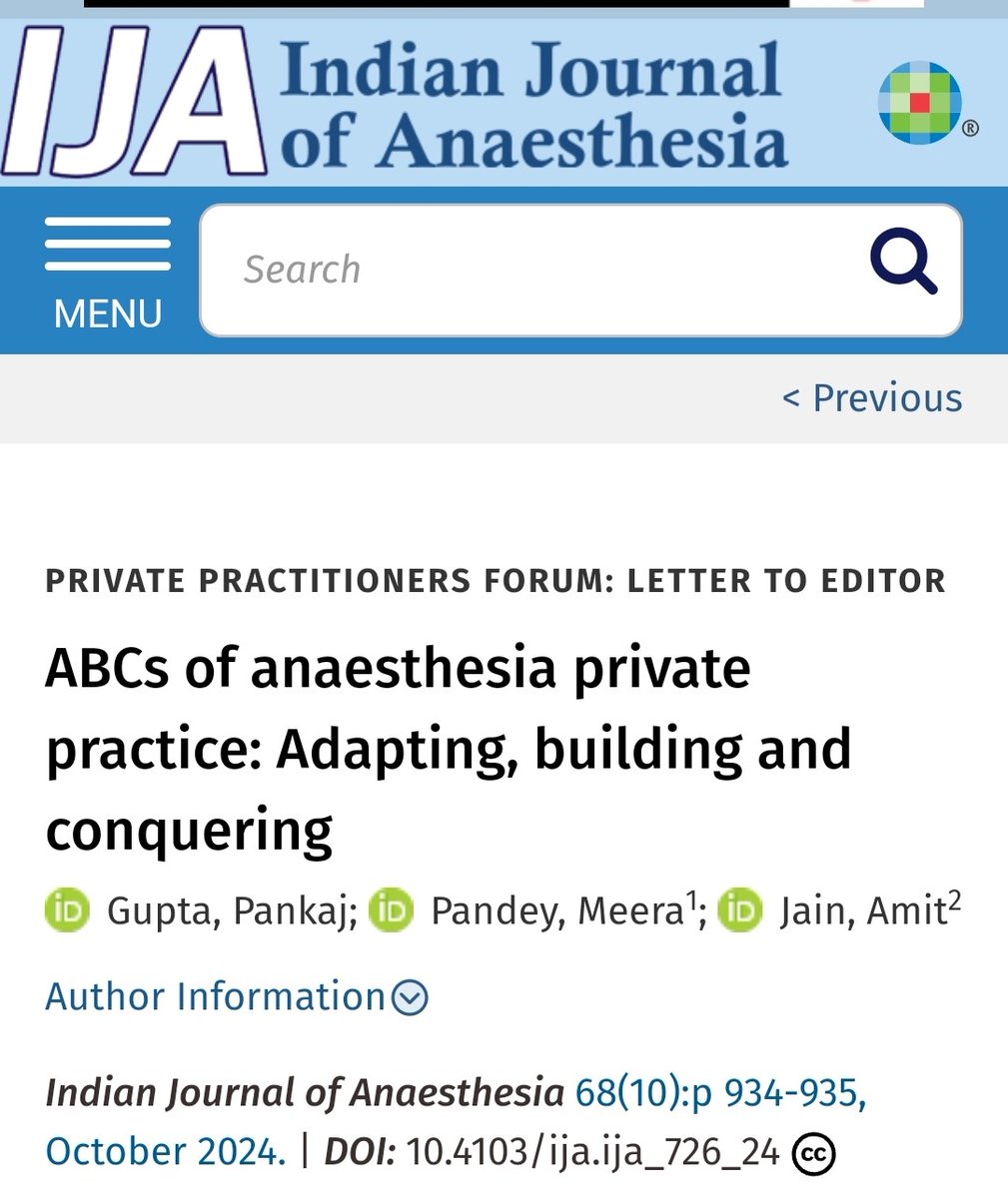Dr Rakesh Garg AIIMS New Delhi (@drrakeshgarg8) on Twitter photo 📒Informative Manuscript (IJA)
DOI: 10.4103/ija.ija_726_24
✅journals.lww.com/ijaweb/fulltex…
PMID: 39449852; PMCID: PMC11498264.
pubmed.ncbi.nlm.nih.gov/39449852/
#IJA #Indian_J_Anaesth
Dr Rakesh Garg, Editor-in-Chief, IJA; Professor, AIIMS, New Delhi, India; E-mail: drrgarg@hotmail.com 📒Informative Manuscript (IJA)
DOI: 10.4103/ija.ija_726_24
✅journals.lww.com/ijaweb/fulltex…
PMID: 39449852; PMCID: PMC11498264.
pubmed.ncbi.nlm.nih.gov/39449852/
#IJA #Indian_J_Anaesth
Dr Rakesh Garg, Editor-in-Chief, IJA; Professor, AIIMS, New Delhi, India; E-mail: drrgarg@hotmail.com