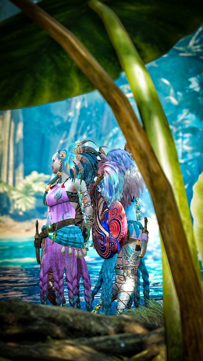 🌺🫧✼••┈

       木陰でひと休み……🌿

　　　　            ┈┈••✼‧🫧🌺

#踊火カーニバル #モンハン重ね着
ルイさんの企画やっと参加できた！
駆け込み参加⋆⸜🌻⸝‍⋆
素敵な企画、ありがとうございました✨