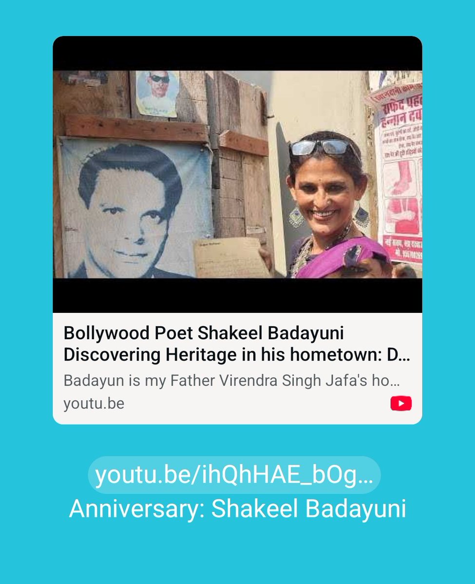 Navina Jafa (@navinajafa) on Twitter photo On Shakeel Badayuni’s anniversary,recall: “Pyar kiya to darna kya.”Lyrics gave love its boldest voice. From Badayun to Bollywood. #ShakeelBadayuni
youtu.be/ihQhHAE_bOg?si…
@FilmHeritageFDI <a href="/thetribunechd/">The Tribune</a>
<a href="/DDNational/">Doordarshan National दूरदर्शन नेशनल</a> <a href="/FilmHistoryPic/">Film History Pics</a>
<a href="/Bollywoodirect/">Bollywoodirect</a> <a href="/MinOfCultureGoI/">Ministry of Culture</a> <a href="/EpicChannelIn/">Epic Channel India</a> On Shakeel Badayuni’s anniversary,recall: “Pyar kiya to darna kya.”Lyrics gave love its boldest voice. From Badayun to Bollywood. #ShakeelBadayuni
youtu.be/ihQhHAE_bOg?si…
@FilmHeritageFDI <a href="/thetribunechd/">The Tribune</a>
<a href="/DDNational/">Doordarshan National दूरदर्शन नेशनल</a> <a href="/FilmHistoryPic/">Film History Pics</a>
<a href="/Bollywoodirect/">Bollywoodirect</a> <a href="/MinOfCultureGoI/">Ministry of Culture</a> <a href="/EpicChannelIn/">Epic Channel India</a>