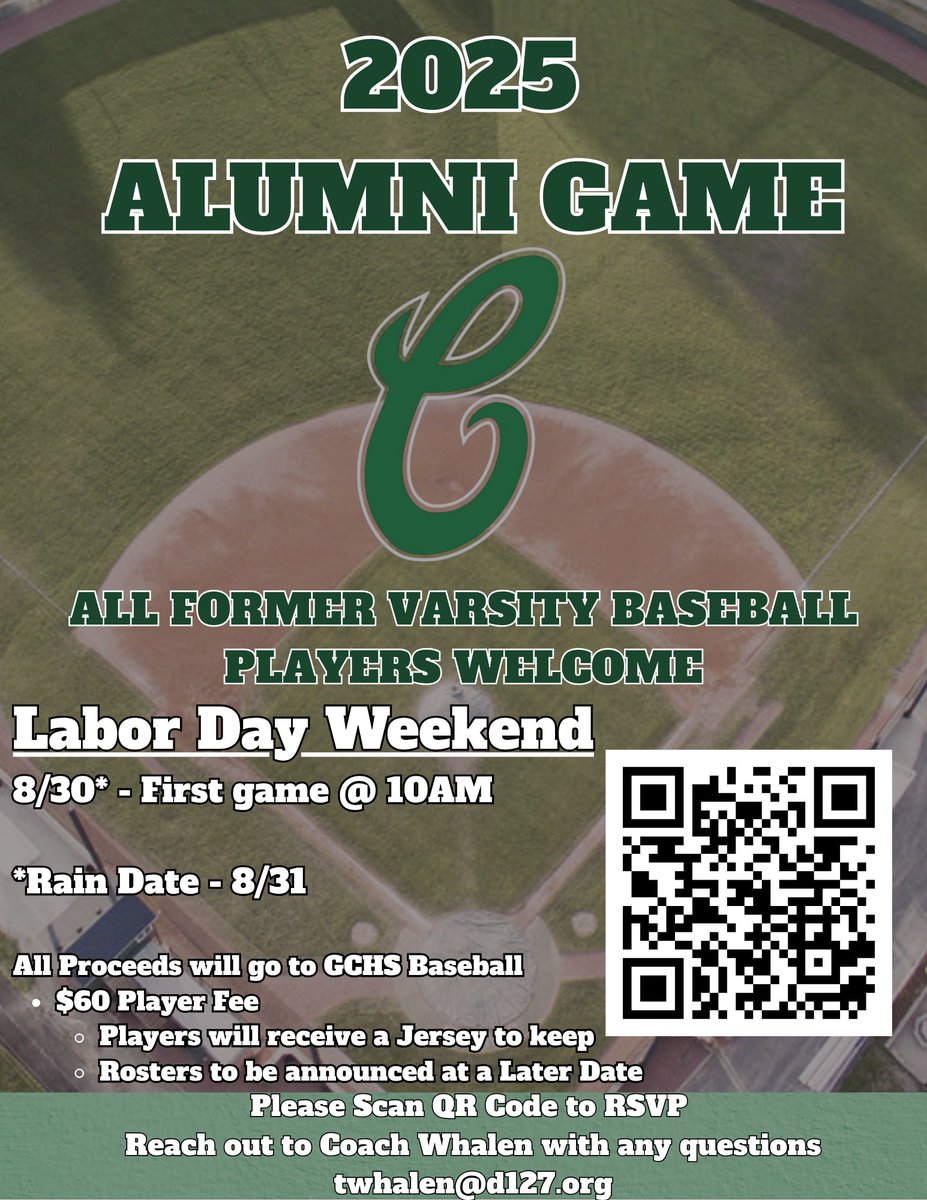 Back by popular demand, all former Ram baseball players are invited to participate in our 2nd annual alumni game scheduled over Labor Day Weekend.  Details and QR registration form below.  Please fill out and spread the word.
