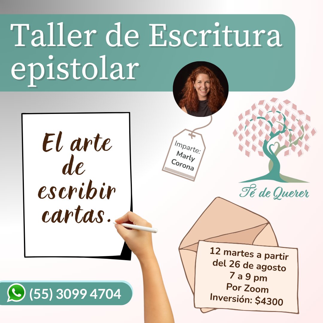 Taller de Escritura Epistolar: Una oportunidad para practicar la intimidad como ejercicio literario. 

wa.me/5530994704