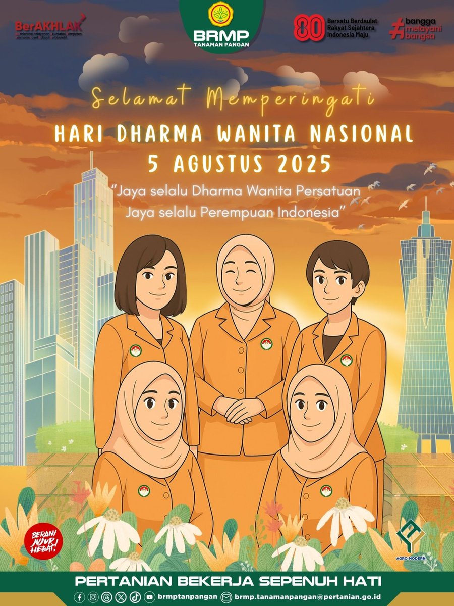 "Perempuan kuat bukan hanya mendampingi, tapi juga menginspirasi. Selamat HUT Dharma Wanita Persatuan — terus melangkah maju dengan karya dan cinta!"

#DharmaWanita #BRMP #BRMPKementan #Kementan #PertanianMaju #JagaPanganBiarAman #BRMPTanamanPangan