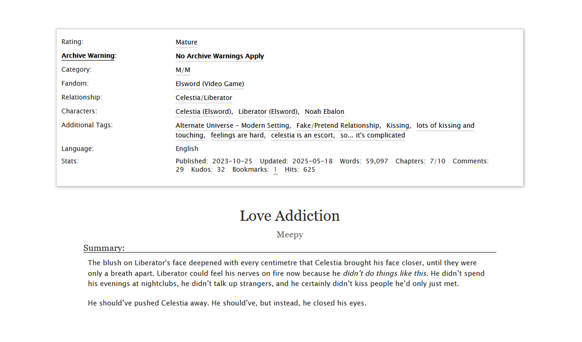 the artwork is based on a scene from my story "Love Addiction"
story info/tags in the image!

This story is currently still in progress, you can find it here:
archiveofourown.org/works/51093070…