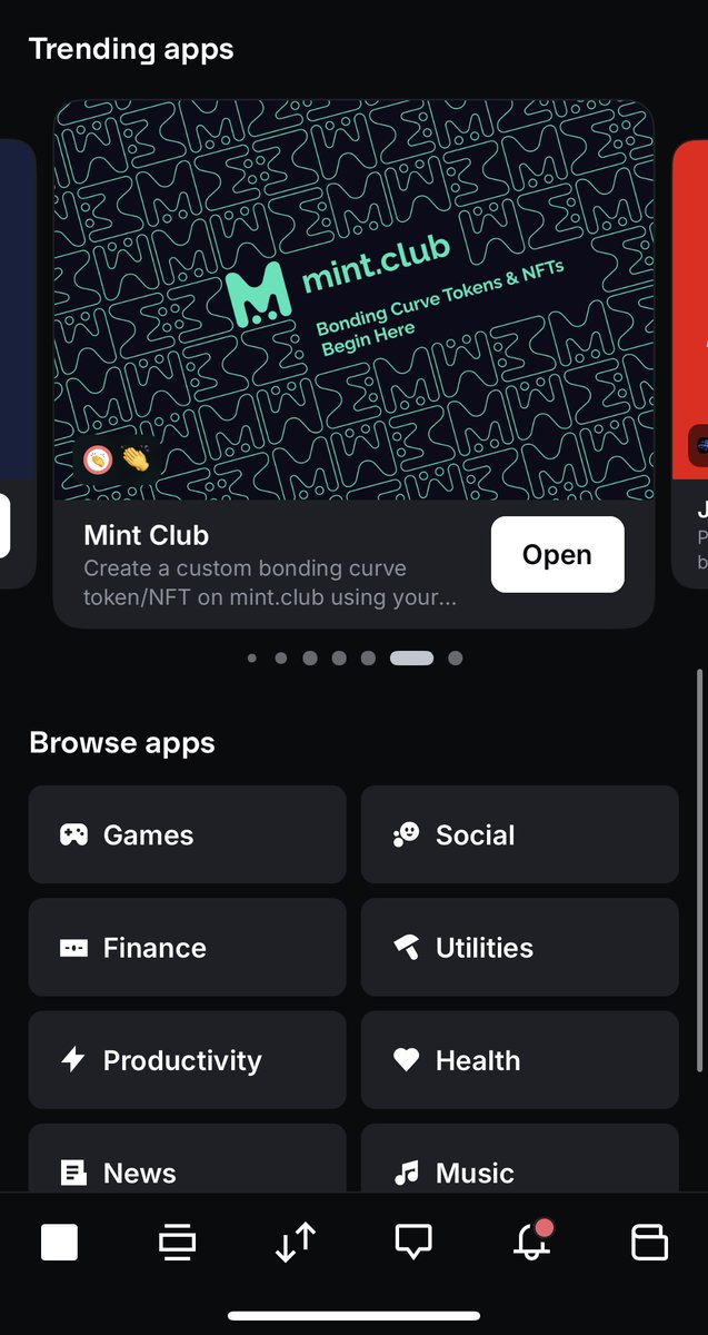 <a href="/davidtsocy/">David Tso (dave.base.eth)</a> <a href="/baseapp/">Base app</a> if you're on <a href="/baseapp/">Base app</a>, the mint.club mini app is now showing under "featured apps" and "trending apps."

select your favorite token as the paired asset, and create new tokens on mint.club 🟦