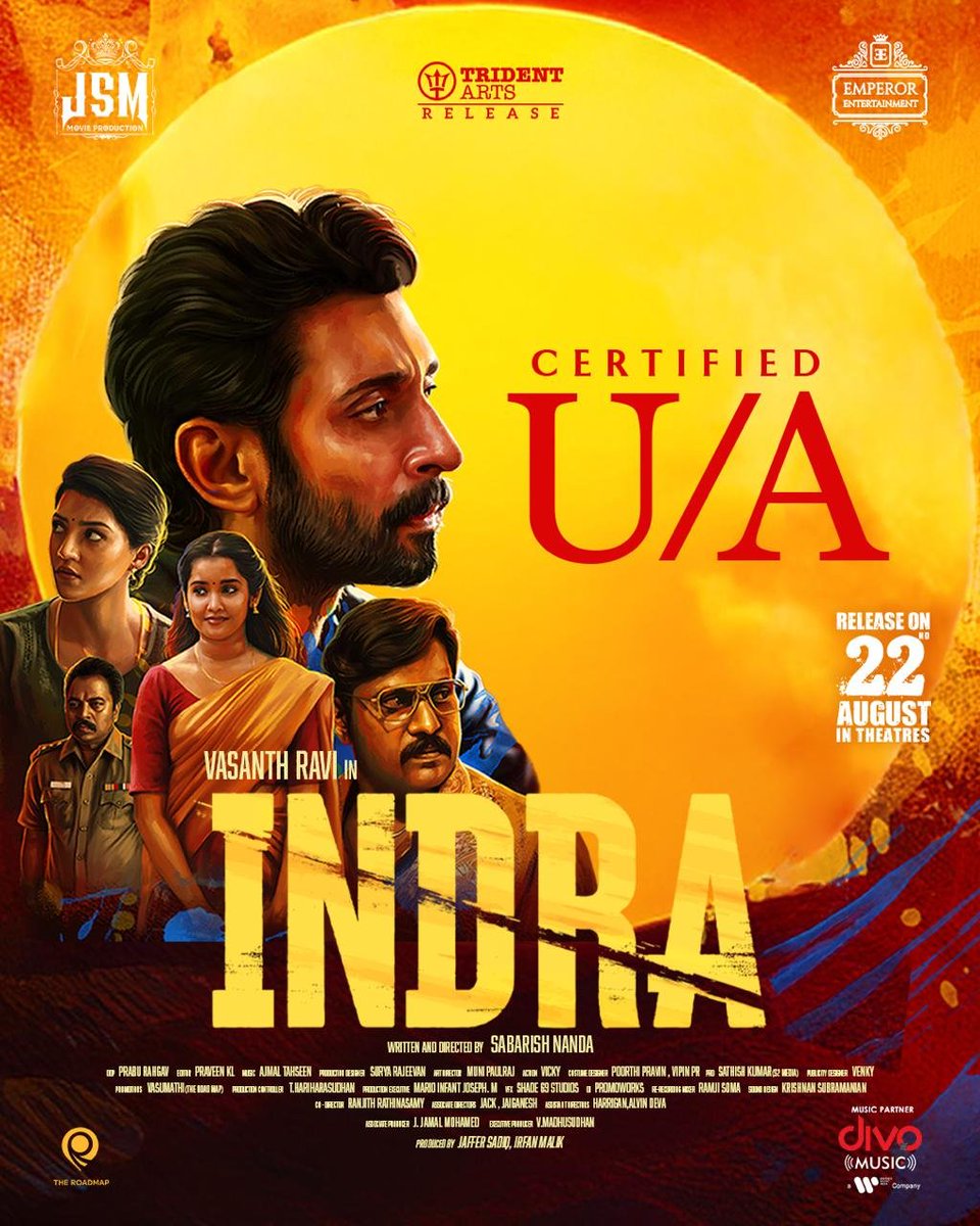 Chennaivision (@chennaivision) on Twitter photo #INDRA is officially U/A certified 🔥
In cinemas from August 22, 2025 ♥️
@jsmmovieprodn <a href="/EntEmperor/">Emperor Ent Official</a> <a href="/tridentartsoffl/">Trident Arts</a> <a href="/iamvasanthravi/">Vasanth Ravi</a> <a href="/suneeltollywood/">Suneel</a> <a href="/Mehreenpirzada/">Mehreen Pirzada👑</a> #AnikhaSurendaran <a href="/kayoas13/">kalyan dance choreographer</a> <a href="/rajNKPK/">Rajkumar Actor</a> <a href="/sabarish_nanda/">sabarish nanda</a> <a href="/Ajmal__Tahseen/">Ajmal Tahseen</a> <a href="/arjaffersadiq/">JAFFER SADIQ</a> <a href="/prosathish/">Sathish</a> @S2MediaOffl #INDRA is officially U/A certified 🔥
In cinemas from August 22, 2025 ♥️
@jsmmovieprodn <a href="/EntEmperor/">Emperor Ent Official</a> <a href="/tridentartsoffl/">Trident Arts</a> <a href="/iamvasanthravi/">Vasanth Ravi</a> <a href="/suneeltollywood/">Suneel</a> <a href="/Mehreenpirzada/">Mehreen Pirzada👑</a> #AnikhaSurendaran <a href="/kayoas13/">kalyan dance choreographer</a> <a href="/rajNKPK/">Rajkumar Actor</a> <a href="/sabarish_nanda/">sabarish nanda</a> <a href="/Ajmal__Tahseen/">Ajmal Tahseen</a> <a href="/arjaffersadiq/">JAFFER SADIQ</a> <a href="/prosathish/">Sathish</a> @S2MediaOffl