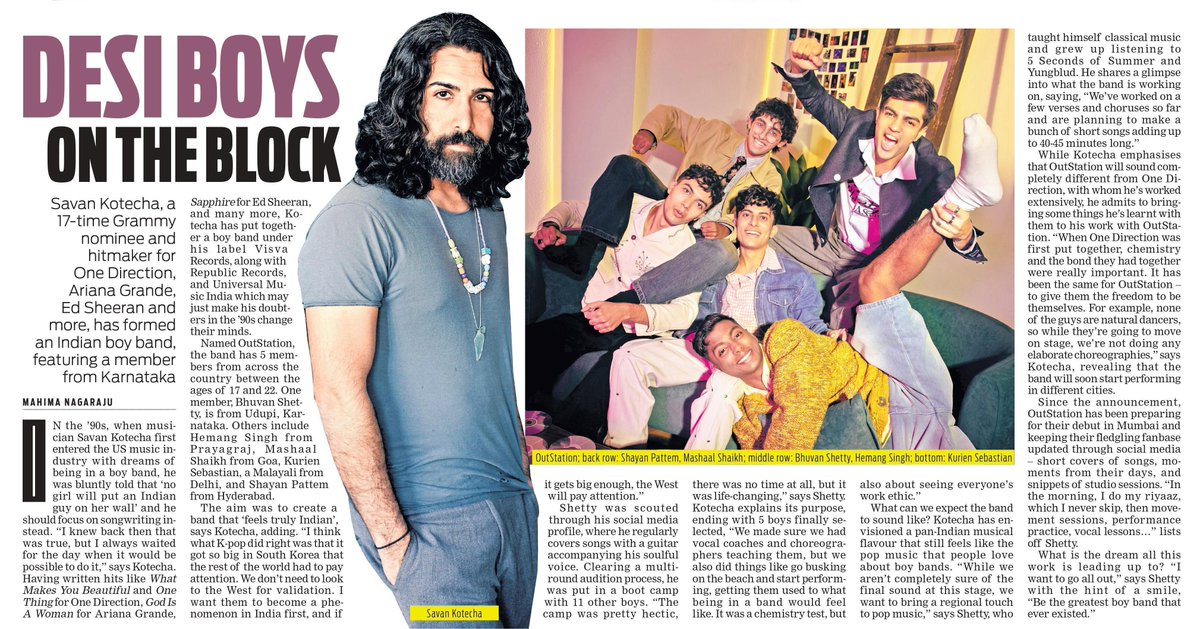 XpressBengaluru's tweet photo. Savan Kotecha, a 17-time Grammy nominee and hitmaker for One Direction, Ariana Grande, Ed Sheeran and more, has formed an Indian boy band, featuring a member from Karnataka.

✍️@MahimaNagaraju 

@Savan_Kotecha #OutStation #BoyBand #Music https://t.co/Q3JGM4Biit