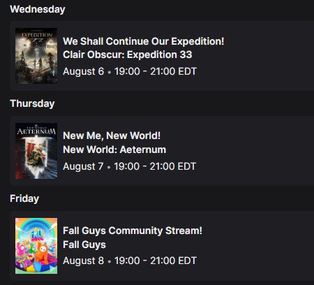 This weeks schedule! #twitch #RPG #gaming #streamer #community