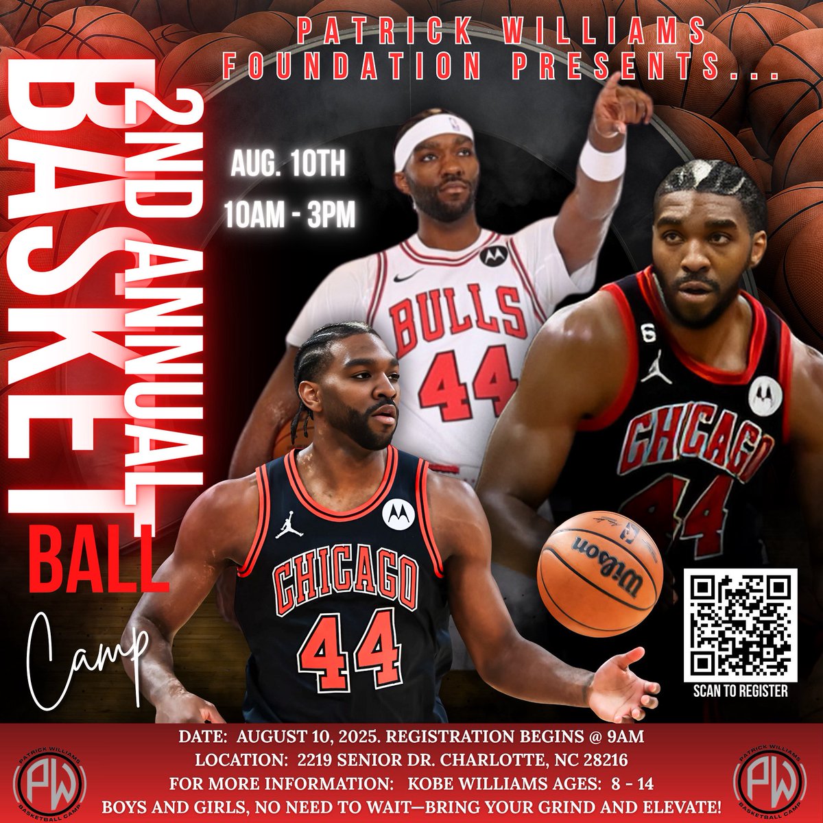 Team United Hoops (@teamunitedhoops) on Twitter photo 🏀🔥 The 2nd Annual Patrick Williams Youth Basketball Camp is BACK! 🔥🏀
An unforgettable day of skill-building, fun, and competition for the next generation of hoopers!
💥 FREE Camp for Boys & Girls (Ages 8–14)
📅 Date: Sunday, August 10th
🕙 Time: 10:00 AM – 3:00 PM
📝 🏀🔥 The 2nd Annual Patrick Williams Youth Basketball Camp is BACK! 🔥🏀
An unforgettable day of skill-building, fun, and competition for the next generation of hoopers!
💥 FREE Camp for Boys & Girls (Ages 8–14)
📅 Date: Sunday, August 10th
🕙 Time: 10:00 AM – 3:00 PM
📝