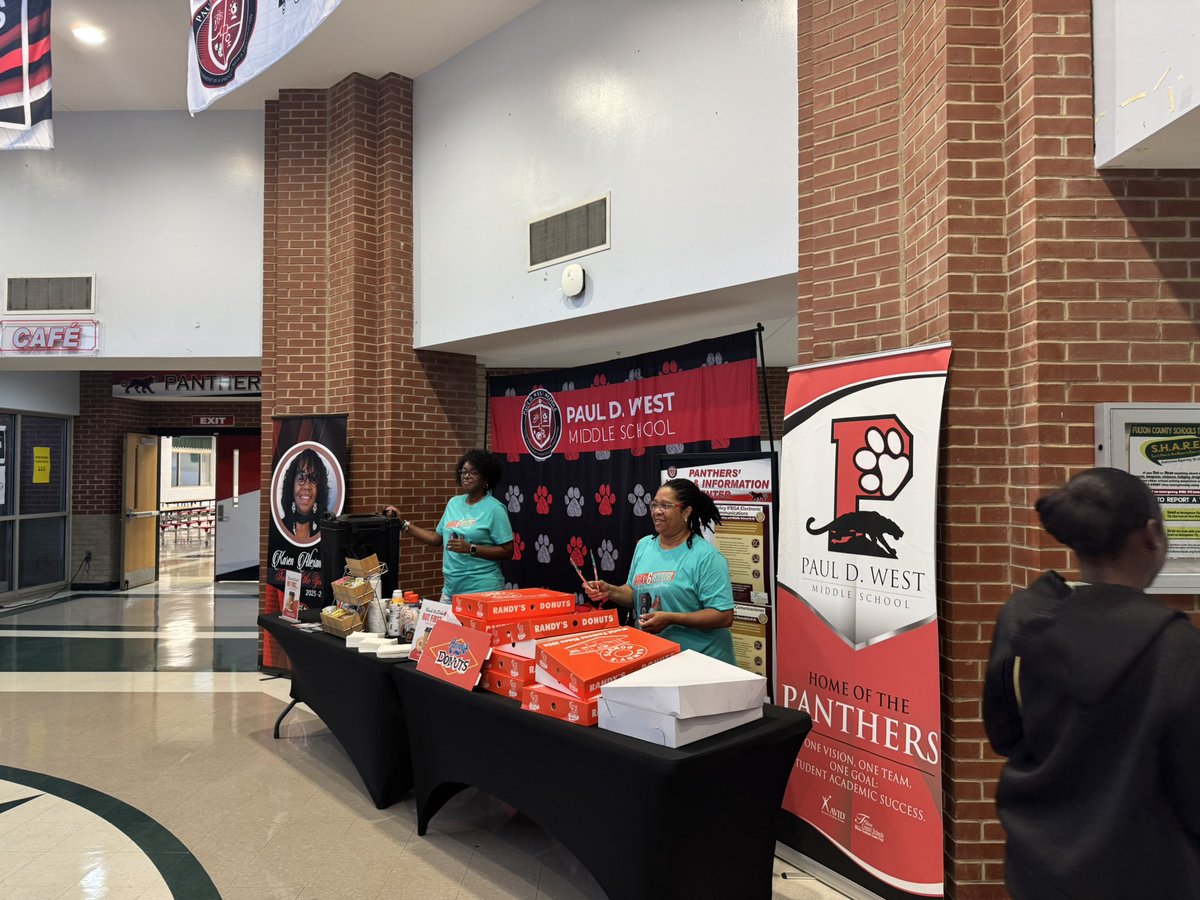 PaulDWestMiddle's tweet photo. We had a great first day back with our Panthers. Excited for the year ahead! Thank you Impact Church for providing donuts and coffee for the staff and school supplies for our scholars! #OurCommunityCares https://t.co/En4WgLeYhC