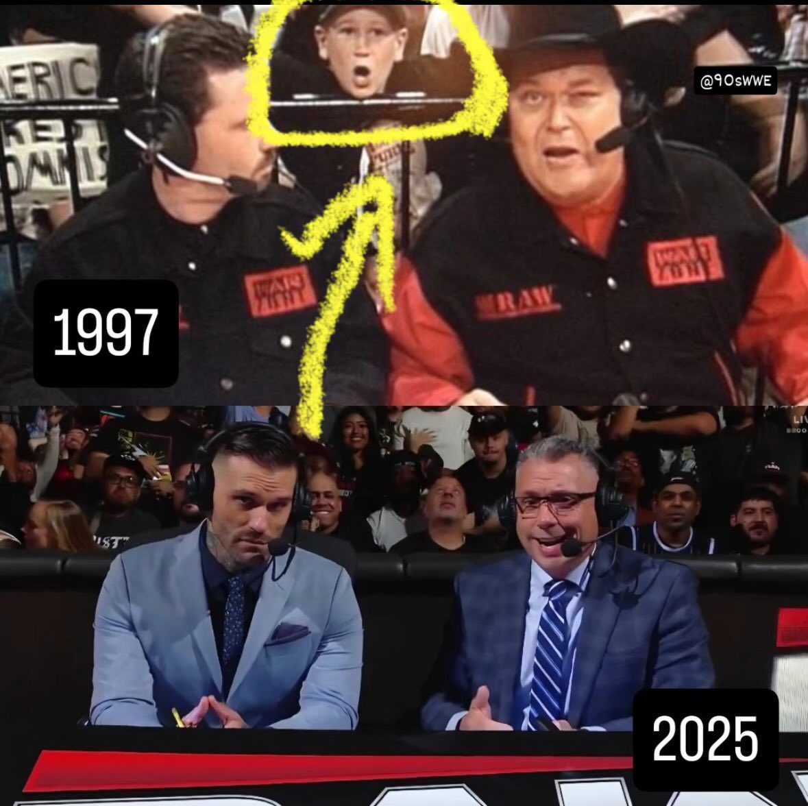 jasoncgrinstead's tweet photo. @90sWWE @MichaelCole This is him in the first pic in case you didn’t see him https://t.co/gI5W2gwboE