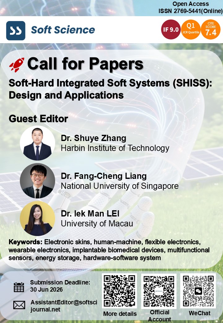 OAE_SoftScience's tweet image. 🚨 Call for Papers!
🔬 Soft Science (IF: 9.0) launches a Special Issue:
"Soft-Hard Integrated Soft Systems (SHISS): Design & Applications"
🗓️ Deadline: June 30, 2026
📩 Submit here: oaepublish.com/specials/ss.10…
#SoftElectronics #Wearables #Robotics