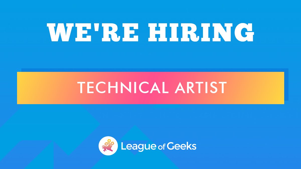 Hey pals! Here's another job hot off the press for ya! Live now on our careers site. Get in on the ground floor for our next title!  

🤖 Technical Artist 🎨  

Check it out at leagueofgeeks.com/careers#techni…...!  

RTs appreciated. Share with your (tech art) friends! 🙏