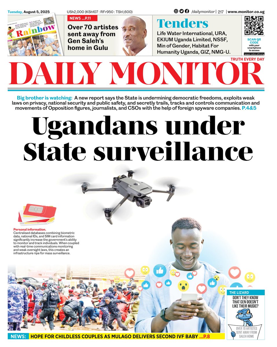 A new report says the State is undermining democratic freedoms and secretly trails and controls communication and movements of Opposition figures, journalists, and CSOs with the help of foreign spyware companies.

epaper.nation.africa/read/release/1…  

#TruthEveryDay
#MonitorUpdates