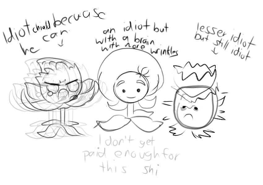 TheVioletandCat's tweet image. I know people love Red stinger and Homing thistle but guys, don&apos;t forget dandelion exist to keep them from....oh Idk- not die from they&apos;re 2 connected braincells fighting for third?
drew a doodle of the trio and made dandelion a girl :P
#PvZ2 #pvzfanart #pvzart
