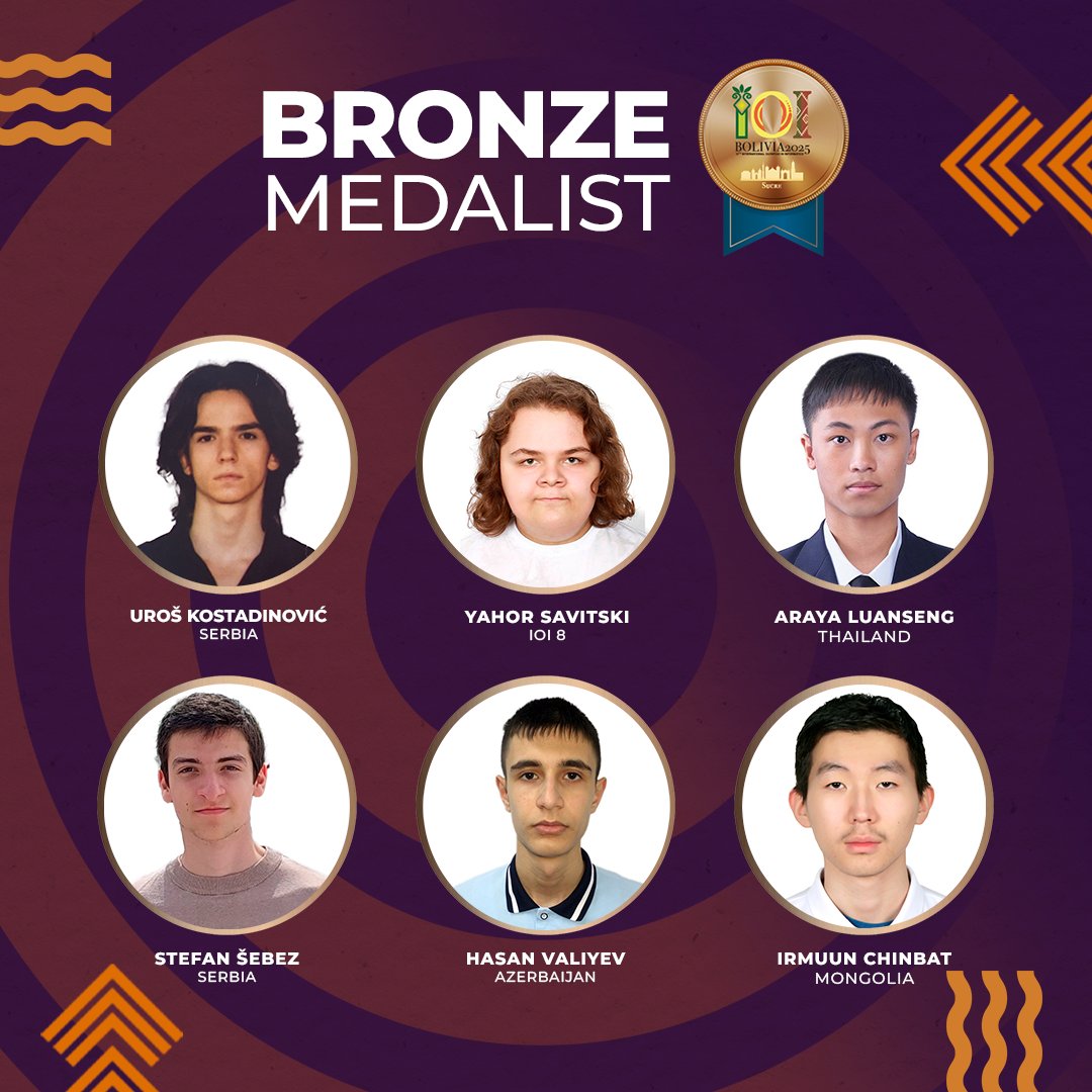 IOI_Bolivia's tweet photo. (Hilo) #BronzeAward | ¡Felicitamos a los talentosos participantes que han sido galardonados con la medalla de bronce en la 37ª Olimpiada Internacional de Informática (IOI) Bolivia 2025! https://t.co/W8EAQ5Tckw