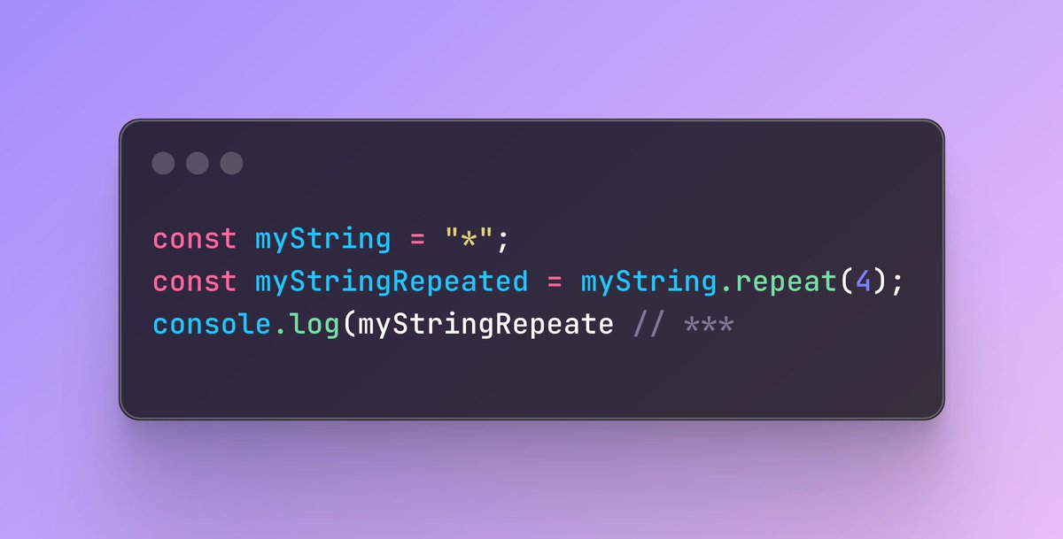 palharez_'s tweet image. Você sabia que strings em JavaScript têm um método .repeat()?

Ele faz exatamente o que o nome diz, repete o valor da string N vezes.

Dependendo da lógica que você estiver montando, pode ser bem útil!

#DevTips
cc: @sseraphini @BolhaDevs