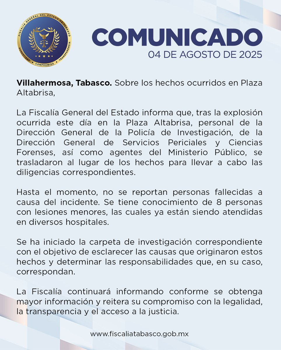 ⚪️Comunicado. En relación a los hechos ocurridos en Plaza Altabrisa.