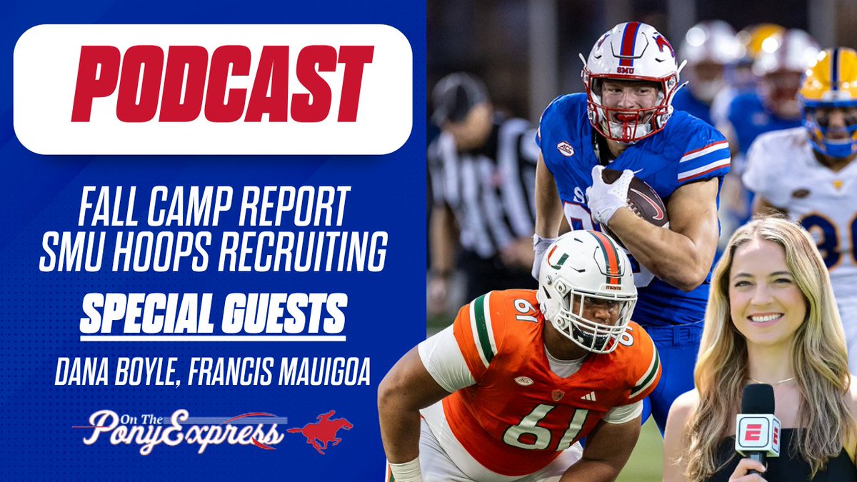 Billy Embody (@billyembody) on Twitter photo ICYMI: Last week's SMU fall camp report + recruiting news on <a href="/SMUMustangsOn3/">OnThePonyExpress</a> Podcast!
Guests: <a href="/danaboyle_/">Dana Boyle</a>, <a href="/FrancisMauigoa/">Francis. Mauigoa</a>
youtu.be/uDGRQlGmygU ICYMI: Last week's SMU fall camp report + recruiting news on <a href="/SMUMustangsOn3/">OnThePonyExpress</a> Podcast!
Guests: <a href="/danaboyle_/">Dana Boyle</a>, <a href="/FrancisMauigoa/">Francis. Mauigoa</a>
youtu.be/uDGRQlGmygU