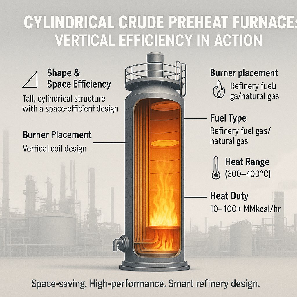 VigneshDadi's tweet photo. When space is tight but performance can't be compromised, refineries go vertical.
Meet the Cylindrical Crude Preheat Furnace—sleek, tall, and thermally smart. 👉 https://t.co/wb9upCSakM
#OilRefinery #ProcessHeating #CrudeFurnace #EnergyEfficiency #VerticalDesign https://t.co/0yyDAi7OiQ