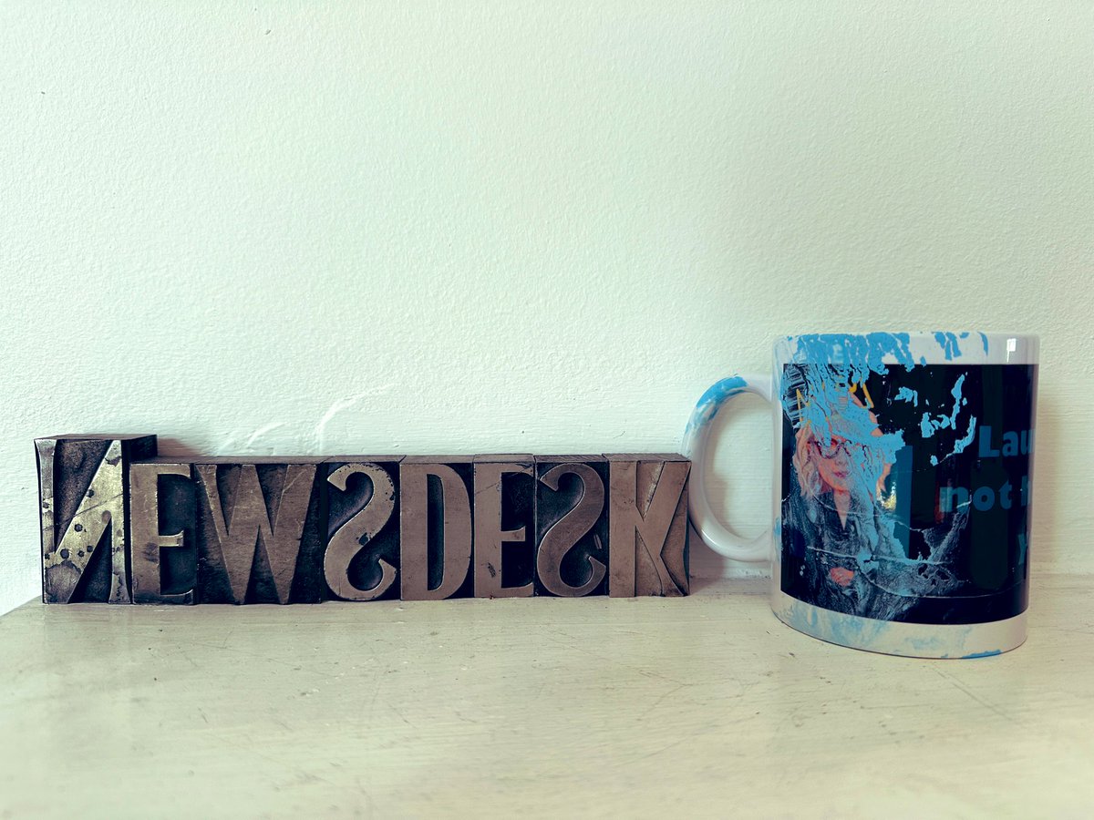 Bit pissed orf that someone at the studio stole my <a href="/latingle/">Laura Tingle</a> mug for months &amp; used it as a paintpot! (Tho' it is a nice shade of blue.) 'Laura Tingle is not having any of your shit' has now had a good scrub, &amp; though she's a bit scratched, she's ready for business. 🫖☕️#newsdesk