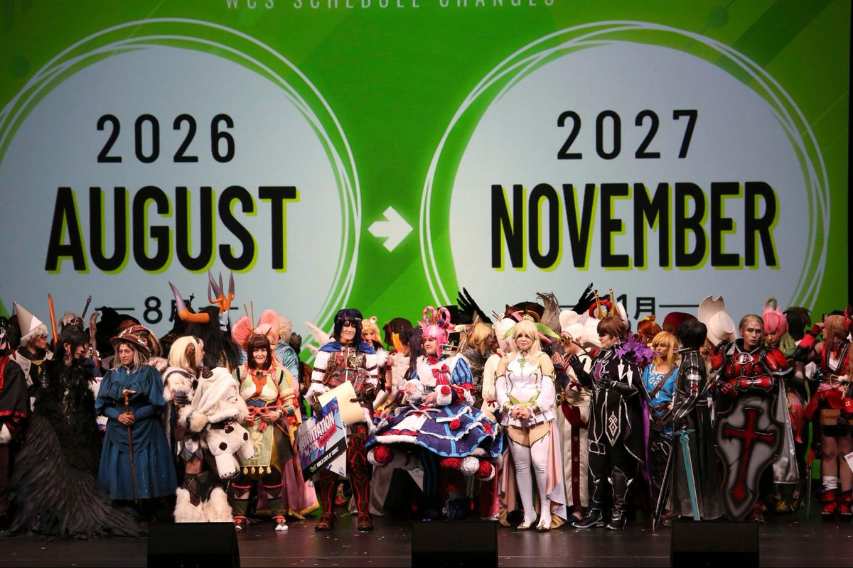 世界コスプレサミット2027、開催時期を「秋」に変更過去最大規模での開催を予定

フィナーレでは、2026年、そして2027年の開催時期について発表がありました。
来年2026年は例年通り8月の開催、2027年に関しては、11月に開催します。