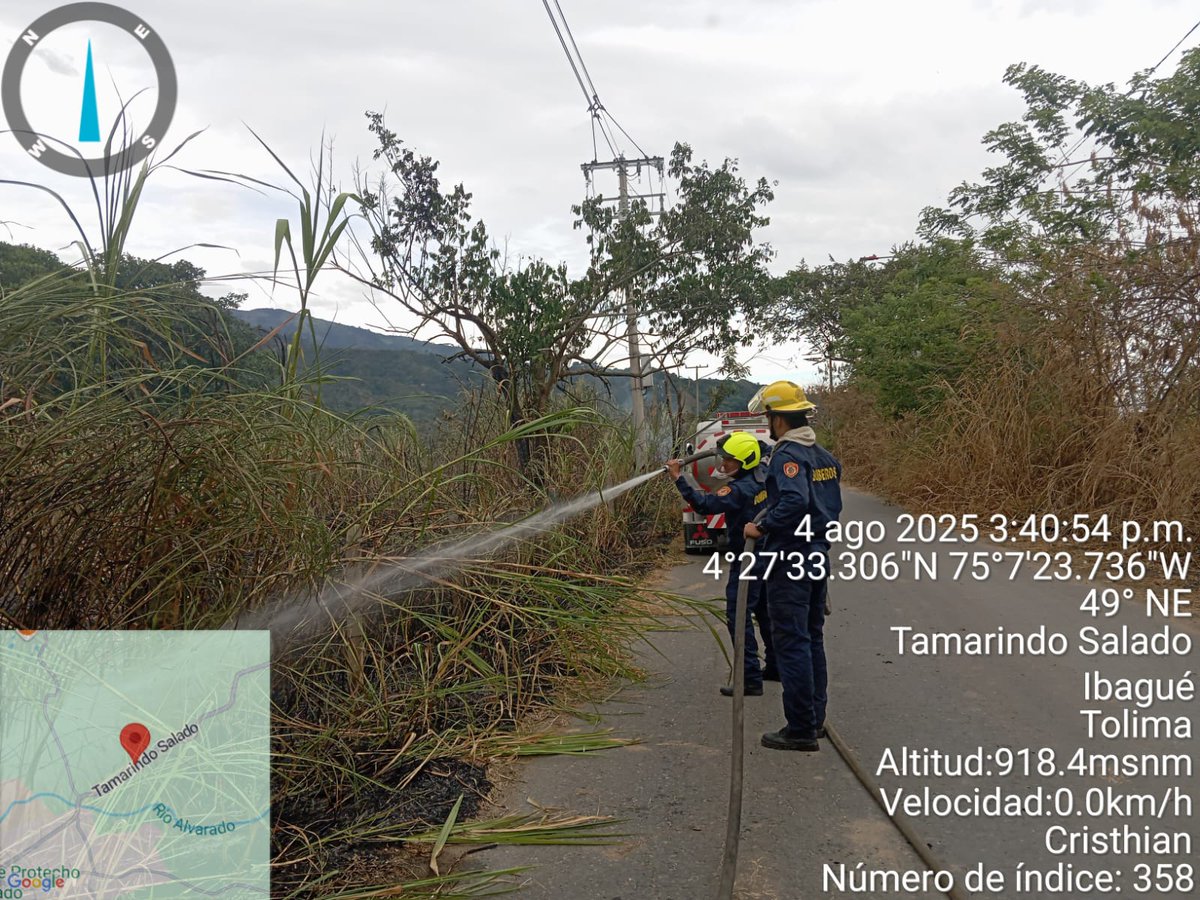 🚒 Bomberos Ibagué controlaron incendio forestal en Hacienda Calucayma – El Salado (vía San Bernardo).
🔥 1 hectárea de pasto y vegetación afectada.
💧 Se usaron 800 galones de agua.

👨‍🚒 Móvil 04 | Final: 16:58
📞 119 / 300 973 7272

🔔 Reporta cualquier humo o fuego a tiempo.