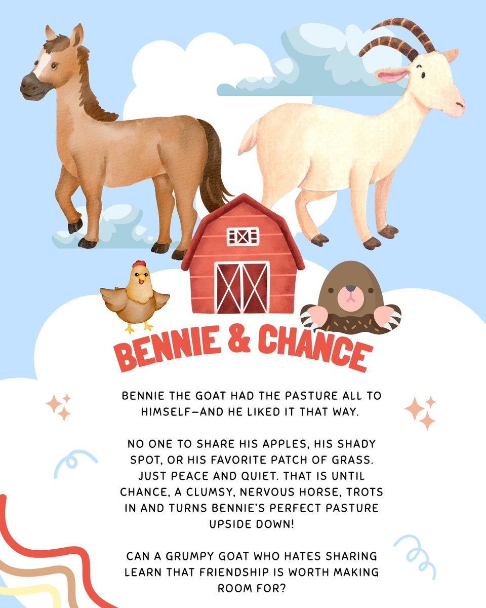 Stephanie Owens (@steph_mc_owens) on Twitter photo 🐐BENNIE AND CHANCE🐴
Can a grumpy goat who hates sharing learn that friendship is worth making room for?🍎
If any #editors are looking for a hilarious and heartwarming #pb that comps GRUMPY MONKEY X TURTLE AND TORTOISE ARE NOT FRIENDS, my agent <a href="/amandalitagent/">Amanda Carbonell</a> has the details! 🐐BENNIE AND CHANCE🐴
Can a grumpy goat who hates sharing learn that friendship is worth making room for?🍎
If any #editors are looking for a hilarious and heartwarming #pb that comps GRUMPY MONKEY X TURTLE AND TORTOISE ARE NOT FRIENDS, my agent <a href="/amandalitagent/">Amanda Carbonell</a> has the details!