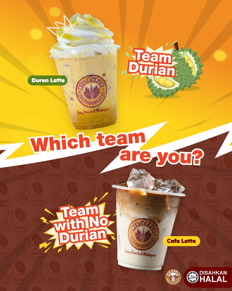 Durian lover or not, there’s a latte for you! 🤩 Team Durian 🟢 or Team No Durian ☕ Which side are YOU on?  Comment below ya👇

#bigappledonuts #bigappledonutscoffee #bigappledonut #bigappledonutsmalaysia #DurenLatte #CafeLatte #DurianVsNoDurian #WhichTeamAreYou #LimitedTimeOnly