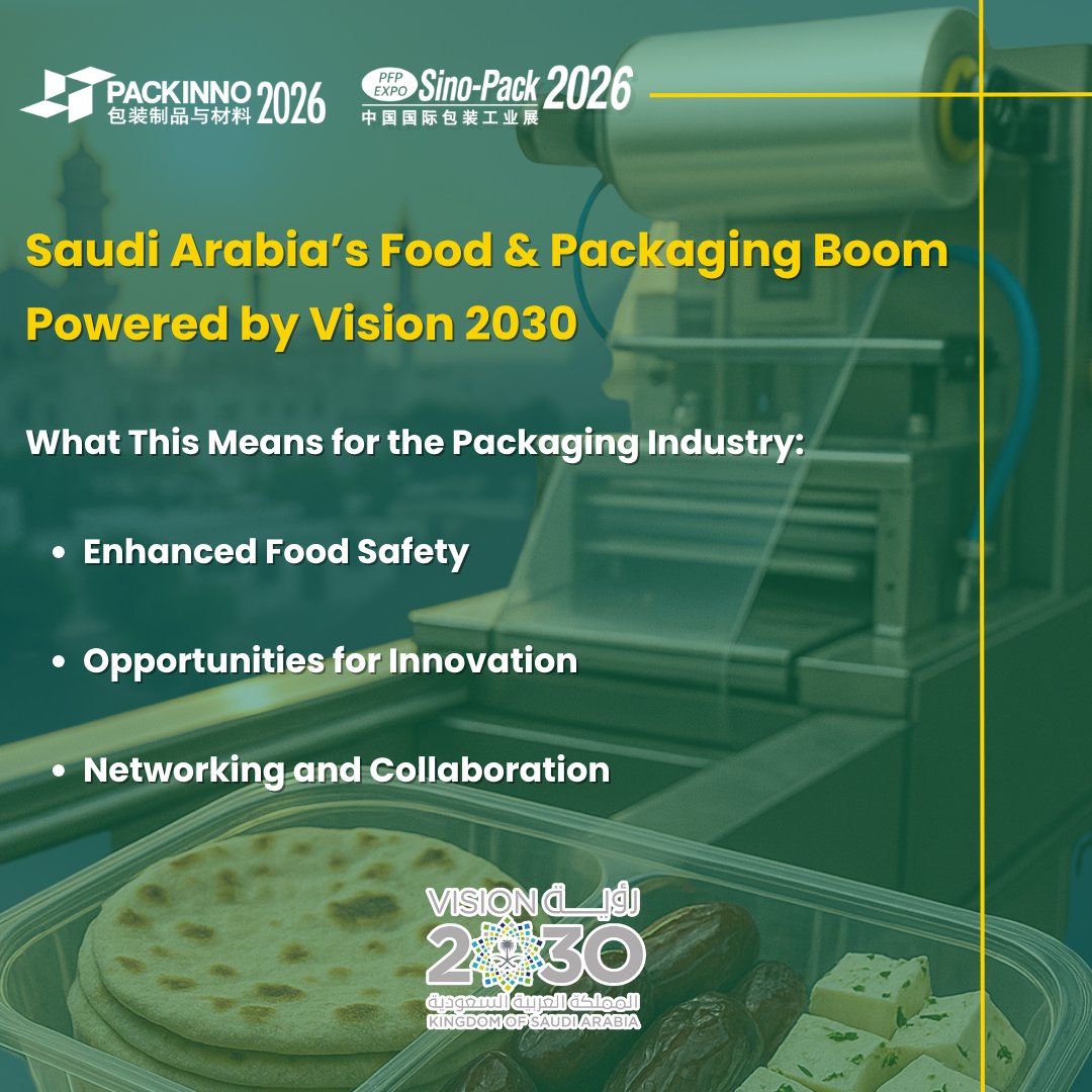 PackInno1's tweet image. 🚀 Saudi Arabia’s food market is projected to hit $57.41B by 2025!
 With #Vision2030 driving food safety &amp;amp; exports, demand for smart packaging is booming.
🔍 Explore innovations at Sino-Pack &amp;amp; PACKINNO — don’t miss this transformation!
#Packaging #FoodTech #SaudiArabia