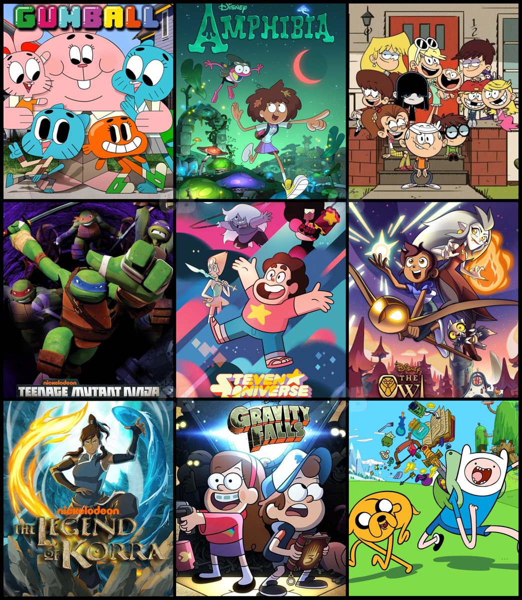 9 animated shows but you can only pick one per row.