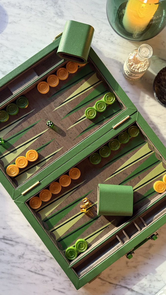 Very excited for my new custom backgammon travel board with vintage Bakelite checkers

Anyone else play?
