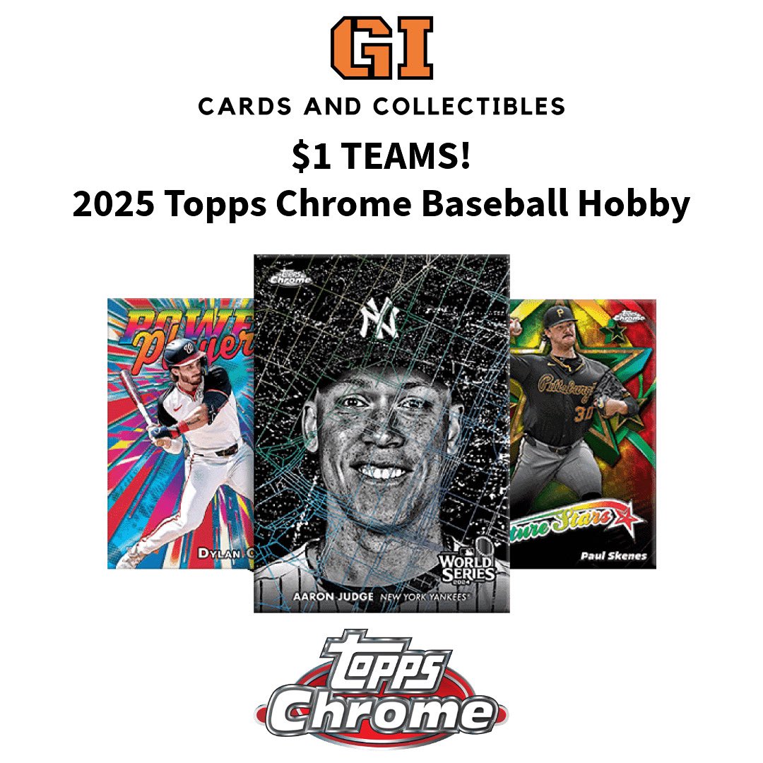 🚨TOMORROW! 8/5 at 11:30am EST🚨

We are running 2025 Topps Chrome Baseball Hobby teams at $1 with giveaways all stream on WHATNOT!

Bookmark the show with the link below or search for us on the Whatnot app, “Gicards”

whatnot.com/s/H5wCrxeJ

<a href="/Whatnot/">Whatnot</a>