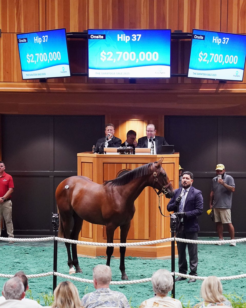 The Saratoga Sale, Fasig-Tipton’s flagship selected yearling auction, conducted an exciting first session Monday night at the Humphrey S. Finney Pavilion in Saratoga Springs, New York. Among the highlights were nine horses sold for seven figures, a record for the sale’s first