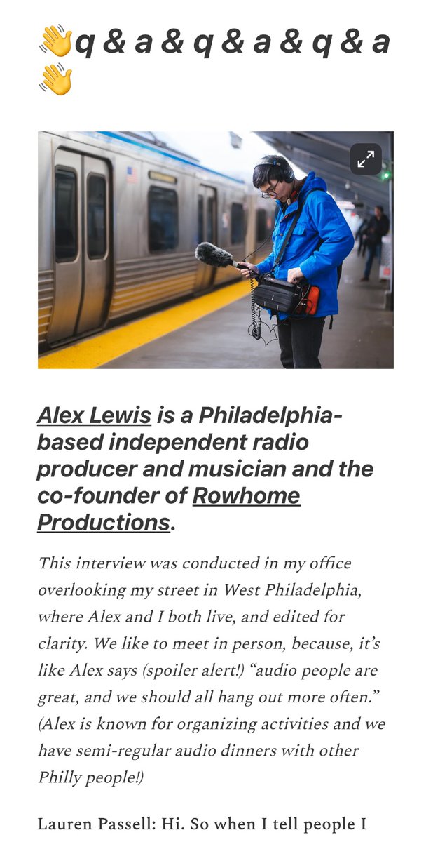 Alex Lewis (@alexjrlewis) on Twitter photo 📻 Honored to be featured in <a href="/laurenpassell/">Lauren Passell Says No</a>’s Podcast The Newsletter… talking with my neighbor Lauren about my audio journey, starting <a href="/Rowhome_Audio/">Rowhome Productions</a>, and my hopes for the great Philly podcast/radio community.
Read: podcastthenewsletter.substack.com/p/three-pointe… 📻 Honored to be featured in <a href="/laurenpassell/">Lauren Passell Says No</a>’s Podcast The Newsletter… talking with my neighbor Lauren about my audio journey, starting <a href="/Rowhome_Audio/">Rowhome Productions</a>, and my hopes for the great Philly podcast/radio community.
Read: podcastthenewsletter.substack.com/p/three-pointe…