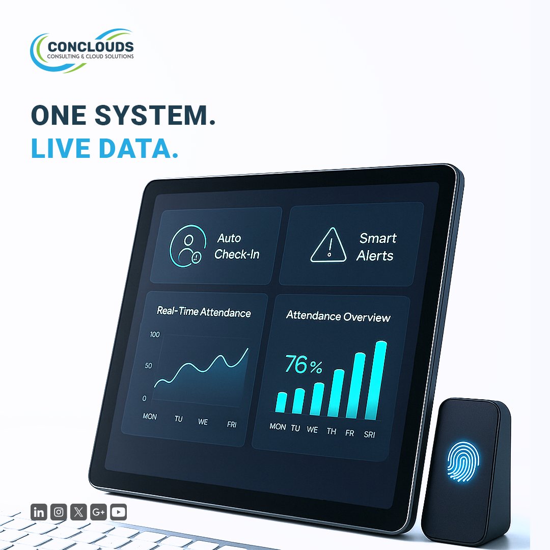 Conclouds2007's tweet image. Manual attendance slowing operations? 📉
Conclouds delivers automated attendance, live insights, and centralized control. Efficiency starts here!
#Conclouds #AttendanceAutomation #SmartSolutions #LiveData